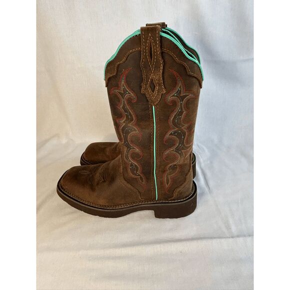 Women's Justin Gypsy Square Toe Boots Size 7B Brown/Turquoise Great Condition - Picture 5 of 9